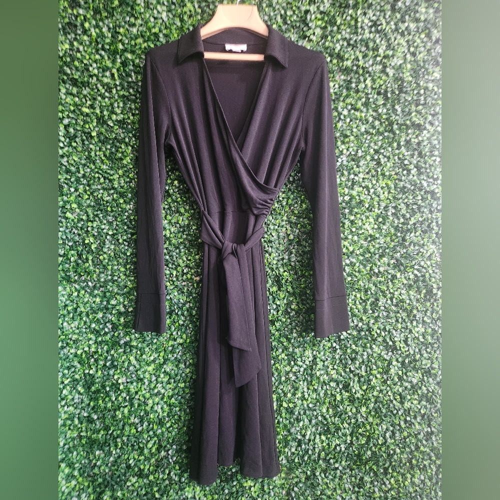 Talbots Petites Women's Black Faux Wrap Belt Dress Size 14